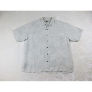 Tommy Bahama Shirt‎ Mens Large Brown Tan Silk Floral Button Up Camp Casual